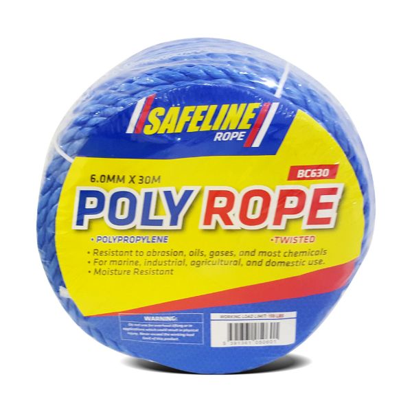 SAFELINE 6MM X 30M POLYPROP BLUE ROPE