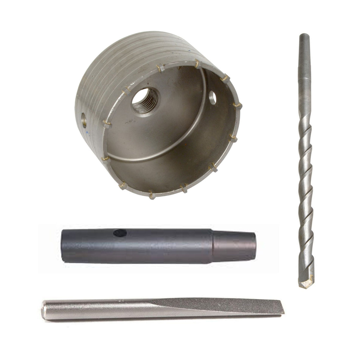 90MM CORE DRILL COMPLETE WITH PILOT BIT, KEY AND 120MM ADAPTOR