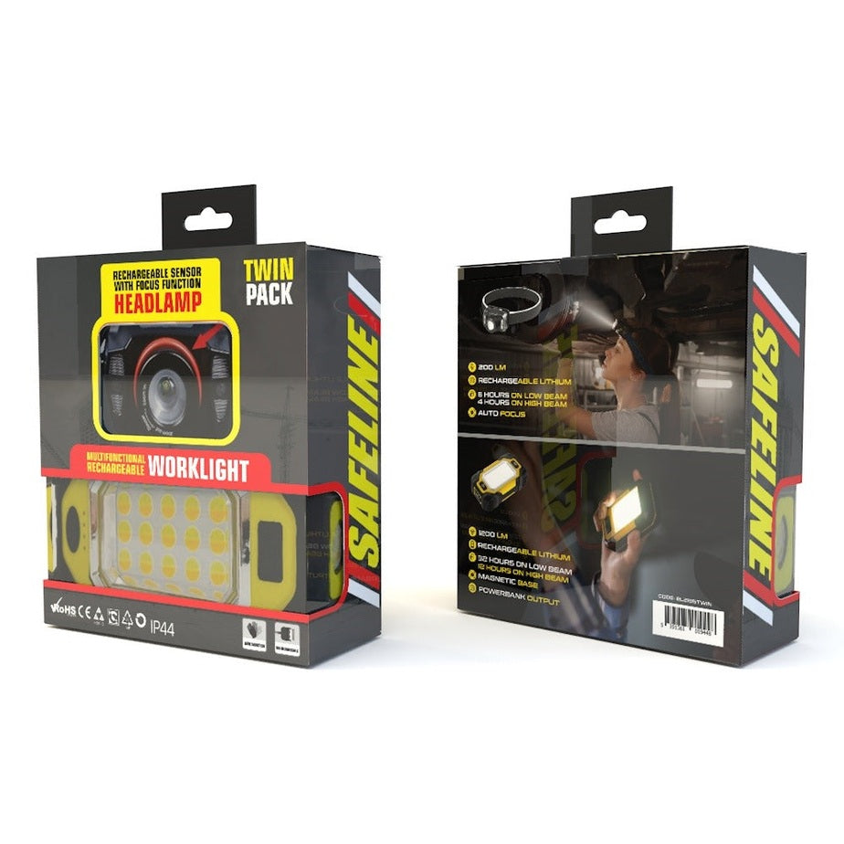 USB HEAD TORCH AND HAND TORCH MAGNETIC 2PK