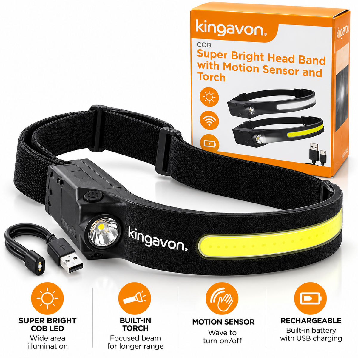KINGAVON COB SUPER BRIGHT LED HEAD BAND TORCH