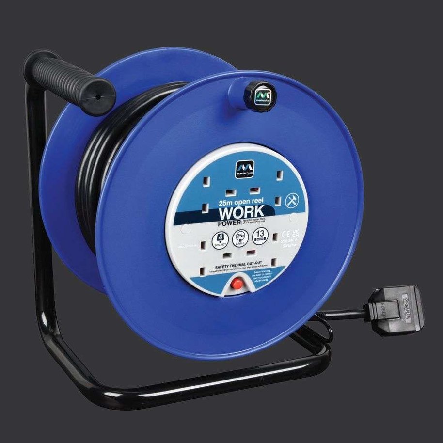 MASTERPLUG WORK 4 SOCKET 40M 13A HEAVY DUTY EXTENSION OPEN CABLE REEL