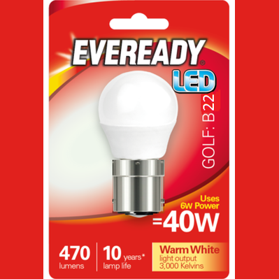 EVEREADY 6W (40W) B22 LED GOLF BALL 470 LUMENS