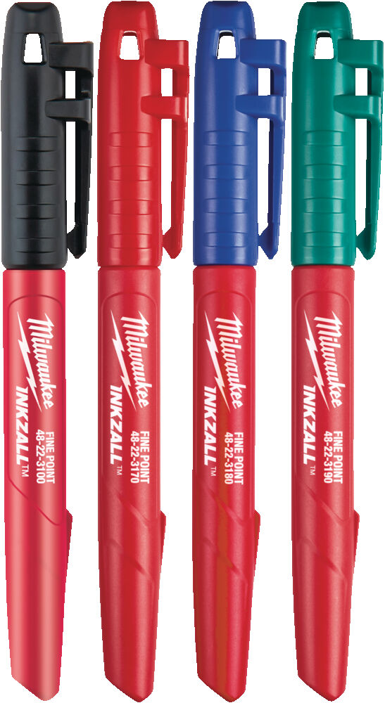 MILWAUKEE FINE TIP COLOUR MARKER SET - BLACK,RED,BLUE AND GREEN 4PCS