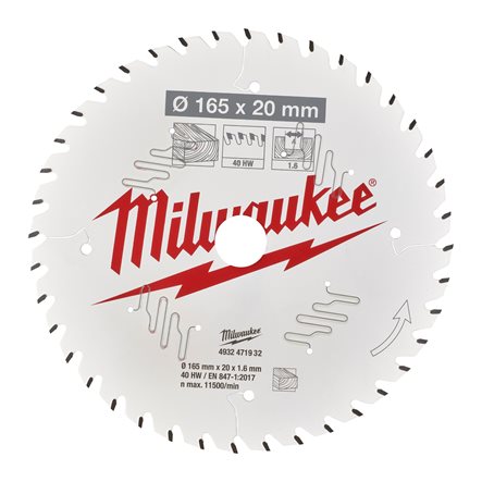 MILWAUKEE 165X20MM 40T CIRCULAR SAW BLADE