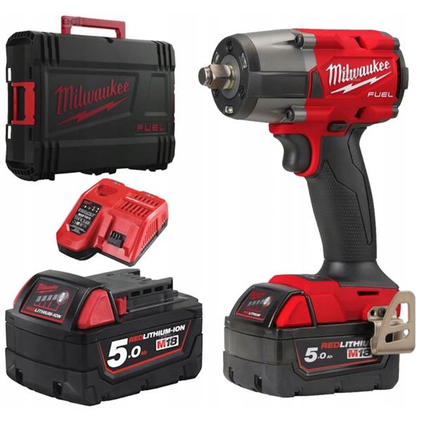 MILWAUKEE M18 FUEL 1/2" MID-TORQUE IMPACT WRENCH 2X 5AH BATTERIES, FAST CHARGER