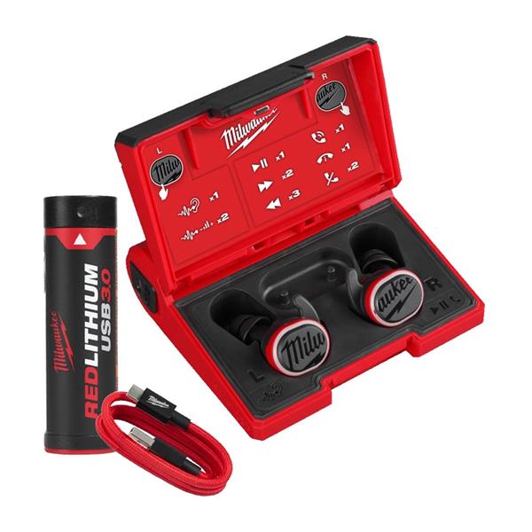 MILWAUKEE L4 RLEPB-301 REDLITHIUM USB BLUETOOTH JOBSITE EAR BUDS WITH HEARING PROTECTION
