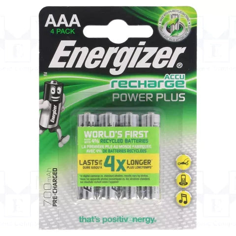 ENERGIZER RECHARGABLE AAA POWER PLUS 4-PACK BATTERY