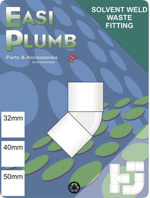 Easy Plumb 40mm White Waste 45 Deg. Bend