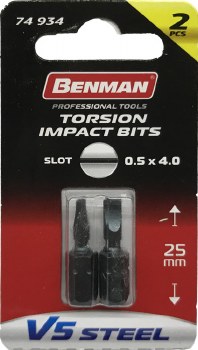 BENMAN SCREW BITS SLOTTED 0.5 X 4.0 X 25MM (2PCS)