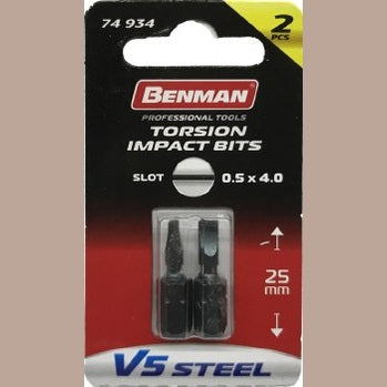 BENMAN SCREW BITS SLOTTED 0.5 X 4.0 X 25MM (2PCS)
