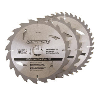 SILVERLINE 184MM TCT CIRCULAR SAW BLADES 16 24 40T 3PK