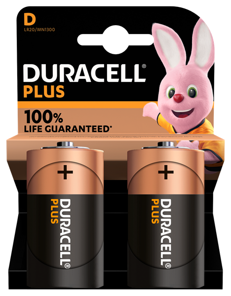 DURACELL PLUS D BATTERIES 2-PACK