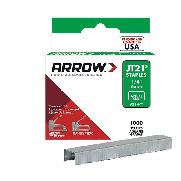 Arrow JT21 T27 Staples 6mm (1/4in) (Box 1000)