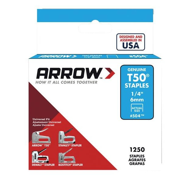 Arrow T50 Staples 6mm (1/4in) (Box 1250)