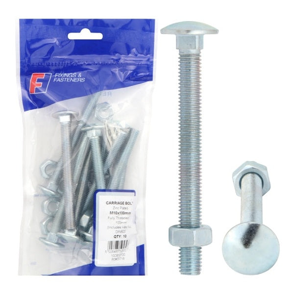 CARRIAGE BOLT ZP M6X50MM BAG 10