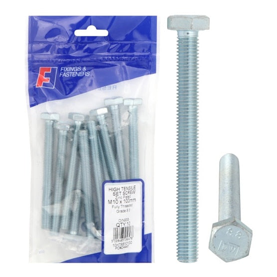 HEX HEAD SET SCREW BZP M10X60 BAG 10
