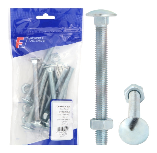 CARRIAGE BOLT ZP M8X100MM BAG 10