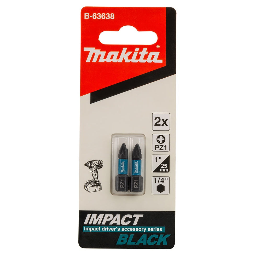 Makita Impact Black Torsion Bit PZ1 1/4 Hex Shank 25 mm 2 pcs