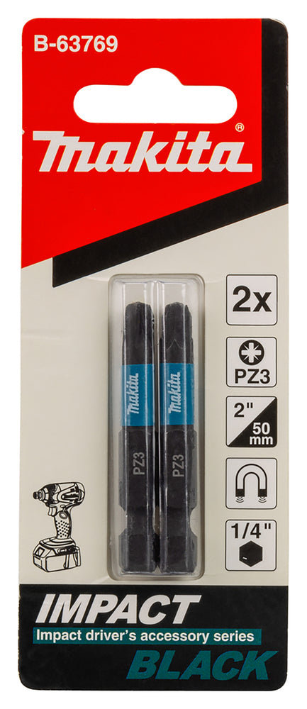 Makita Impact Black Torsion Bit PZ3 1/4 Hex Shank 50 mm 2 pcs