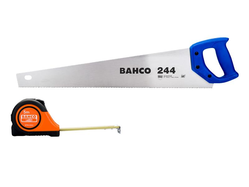 Bahco 2 x 244 22in Handsaws + 1 x MTB-5 Short Measuring Tape