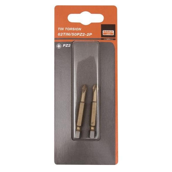 Bahco TiN Screwdriver Bits Pozidriv PZ2 50mm (Pack 2)