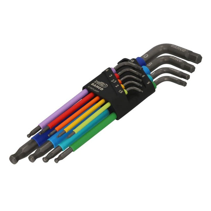Bahco C1997LM/9P Metric Long Ball End Coloured Hex L-Key Set, 9 Piece
