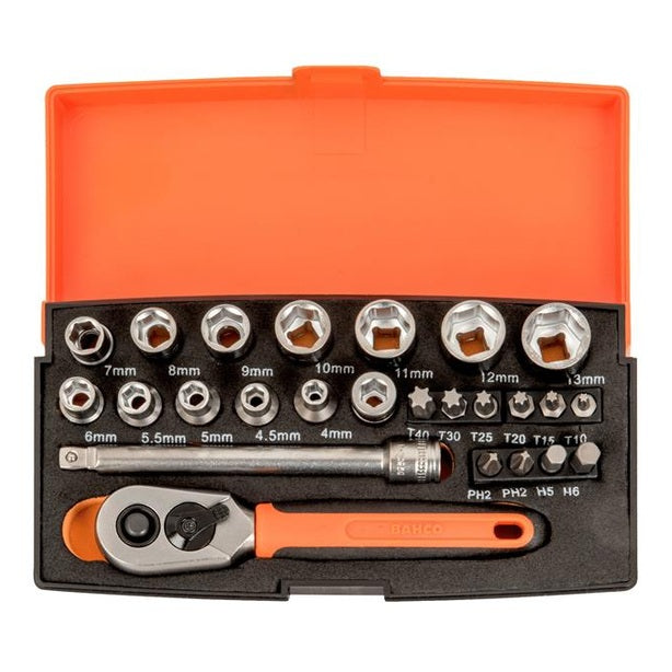 Bahco SL25 1/4in Drive Socket Set, 25 Piece