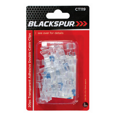 BLACKSPUR 20PC TRANSPARENT ADHESIVE DOUBLE CABLE CLIPS