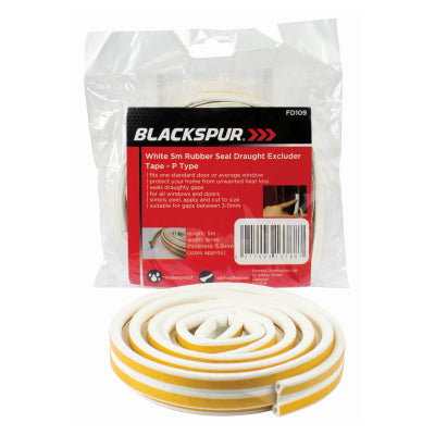 BLACKSPUR WHITE 5M RUBBER SEAL DRAUGHT EXCLUDER TAPE - E TYPE