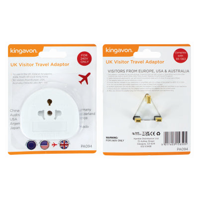 KINGAVON UK VISITOR TRAVEL ADAPTOR
