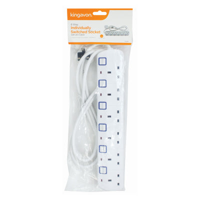 KINGAVON 6 WAY INDIVIDUALLY SWITCHED SOCKET WITH 2M CABLE