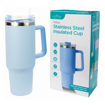 ASHLEY STAINLESS STEEL INSULATED 40OZ CUP WITH STRAW - BLUE