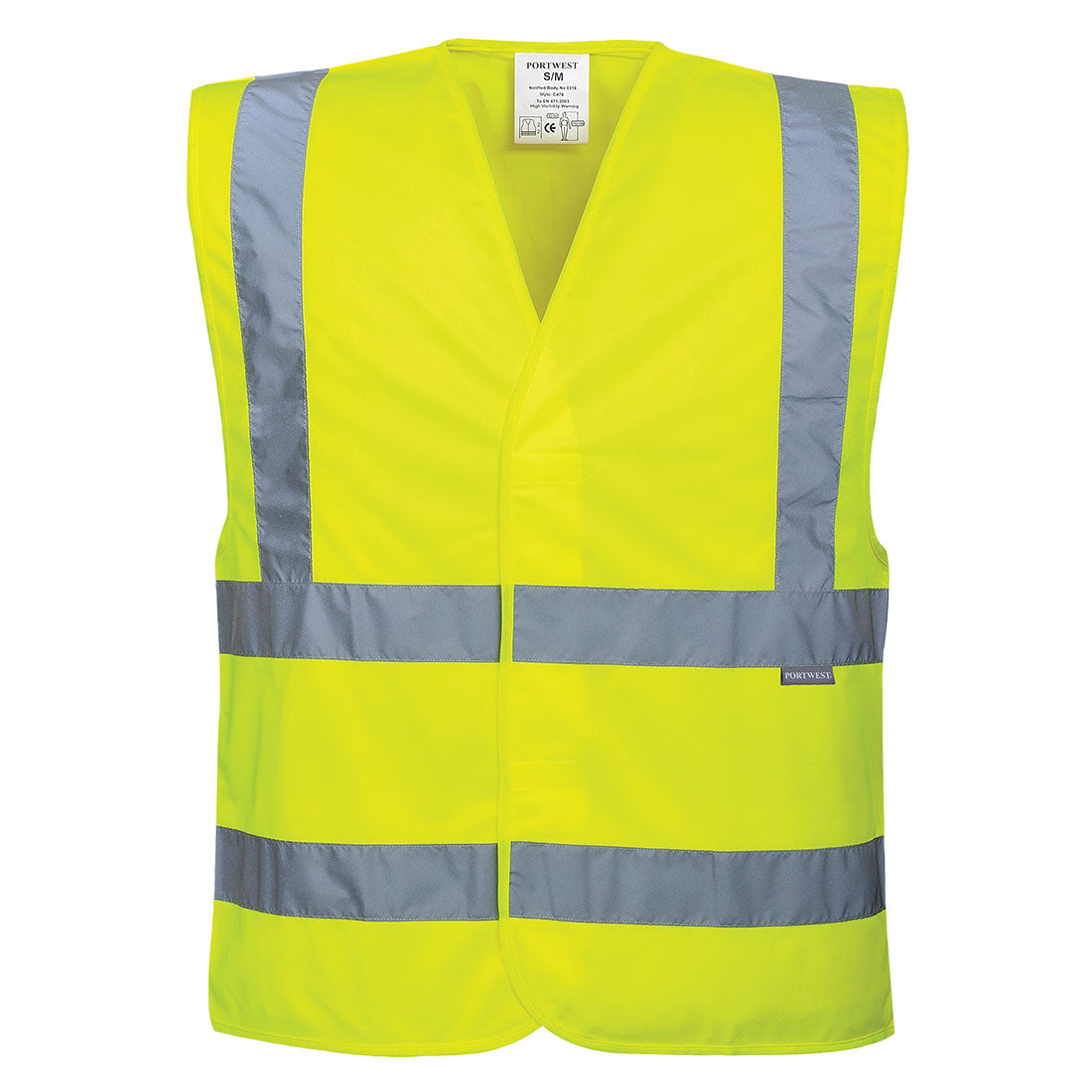 PORTWEST HI VIS TWO BAND & BRACE VEST YELLOW