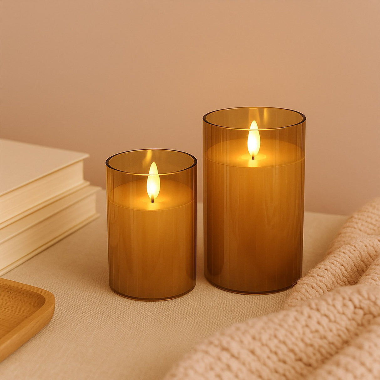 DE VIELLE FLAMELESS AMBER MEDIUM LED GLASS CANDLE