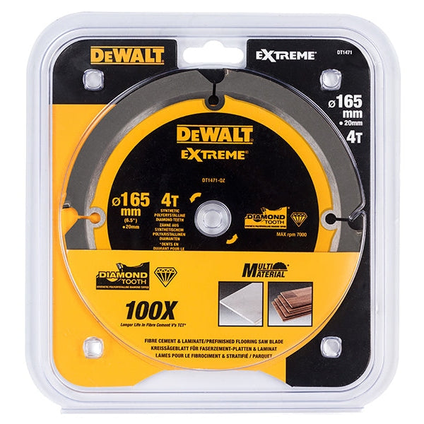 DEWALT Extreme PCD Fibre Cement Saw Blade 165 x 20mm x 4T