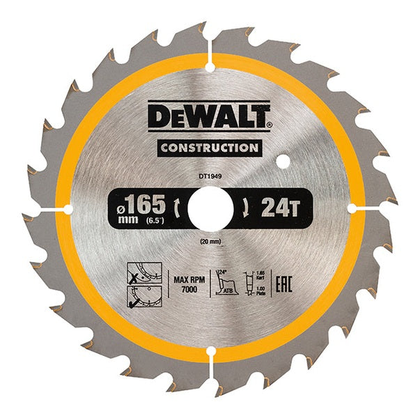 DEWALT Cordless Construction Trim Saw Blade 165 x 20mm x 24T