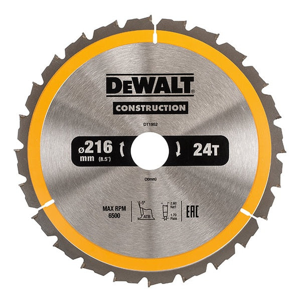 DEWALT Circular Saw Blade 216 x 30mm x 24T ATB – Watson Hire - Watson Hire