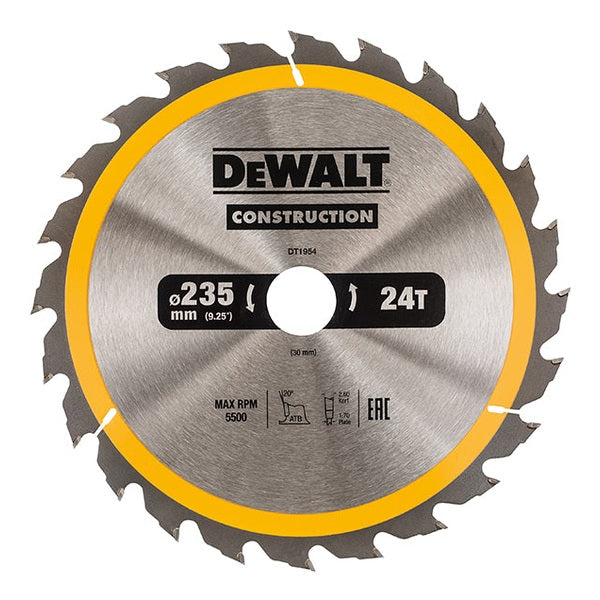 DEWALT Portable Construction Circular Saw Blade 235 x 30mm x 24T