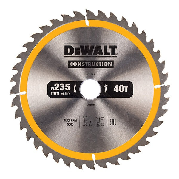 DEWALT Portable Construction Circular Saw Blade 235 x 30mm x 40T