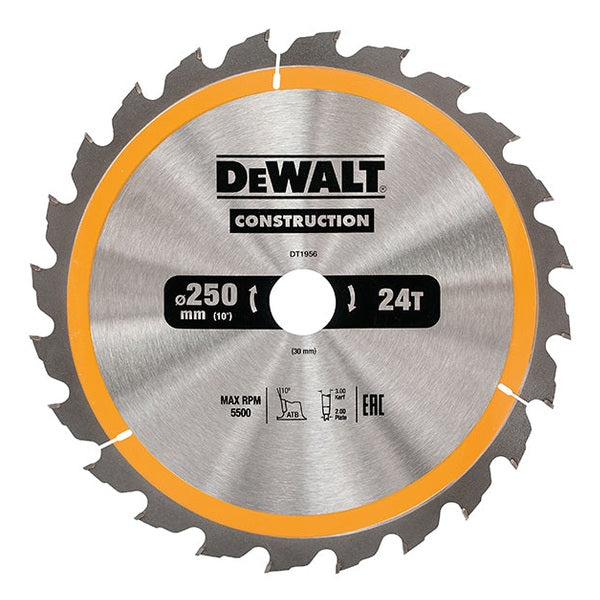 DEWALT Stationary Construction Circular Saw Blade 250 x 30mm x 24T