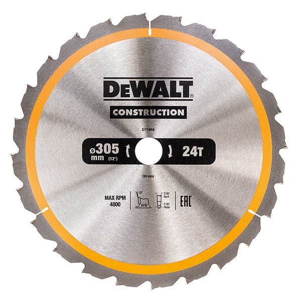 DEWALT Stationary Construction Circular Saw Blade 305 x 30mm x 24T ATB/Neg