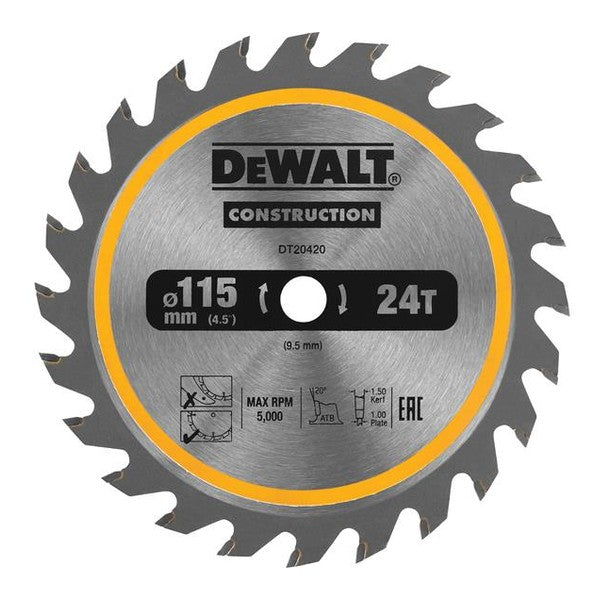 DEWALT DT20420 TCT Construction Circular Saw Blade 115 x 9.5mm x 24T