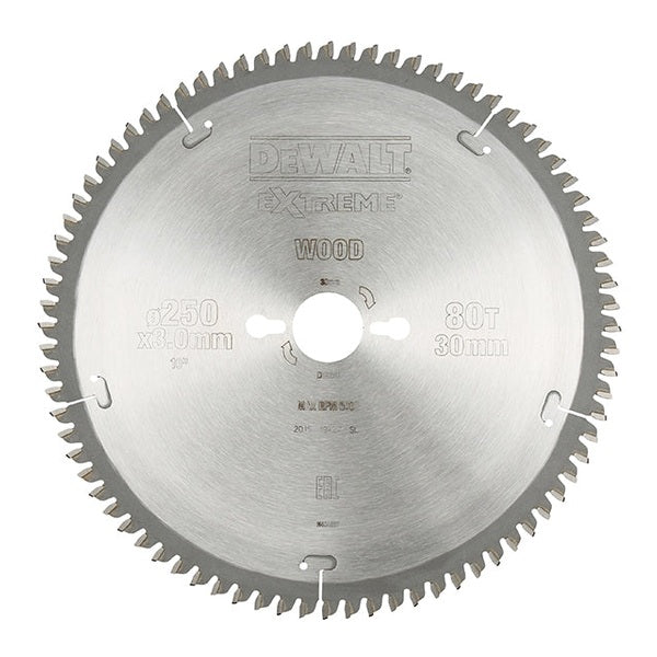 DEWALT Series 40 Circular Saw Blade 250 x 30mm x 80T TCG/Neg - Watson Hire