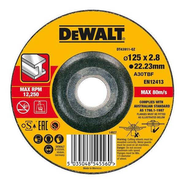 DEWALT DT43911 High Performance Metal Cutting Disc 125 x 3 x 22.23mm