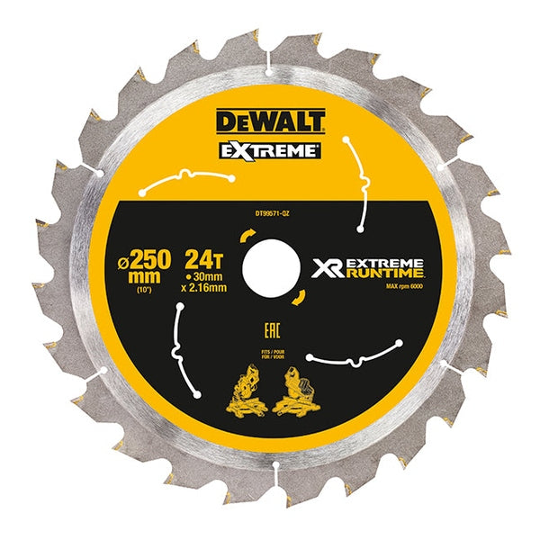 DEWALT Extreme Runtime FlexVolt Mitre Saw Blade 250 x 30mm x 24T - Watson Hire