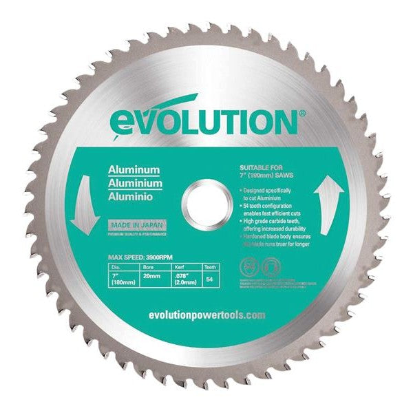 Evolution Aluminium Cutting Circular Saw Blade 180 x 20mm x 54T - Watson Hire