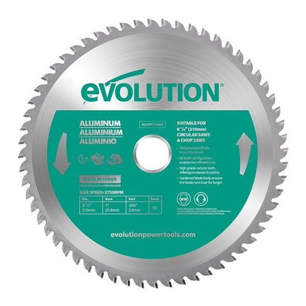 Evolution Aluminium Cutting Circular Saw Blade 210 x 25.4mm x 60T - Watson Hire