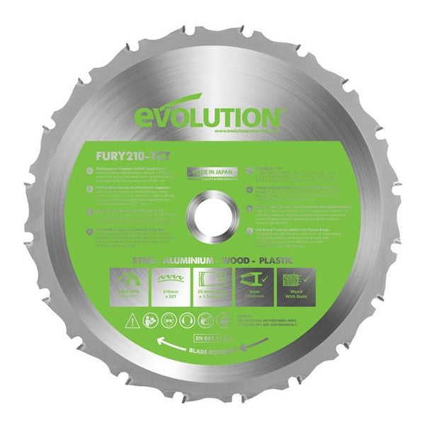 Evolution FURY® Multi-Purpose TCT Circular Saw Blade 210 x 25.4mm x 20T - Watson Hire