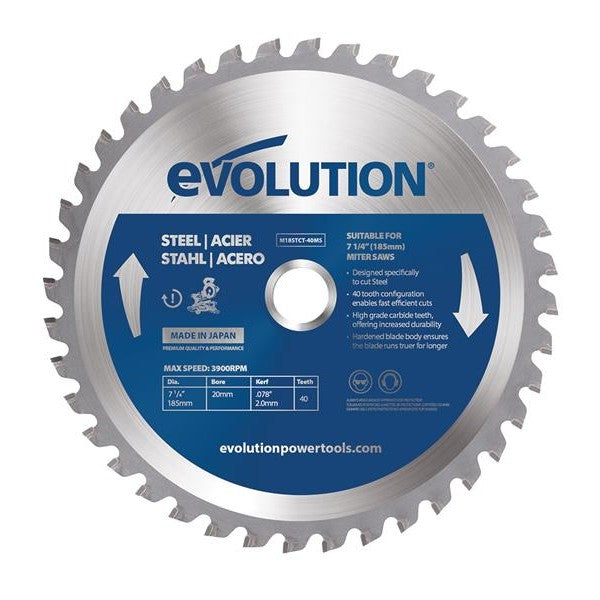 Evolution Mild Steel Cutting Mitre Saw Blade 185 x 20mm x 40T