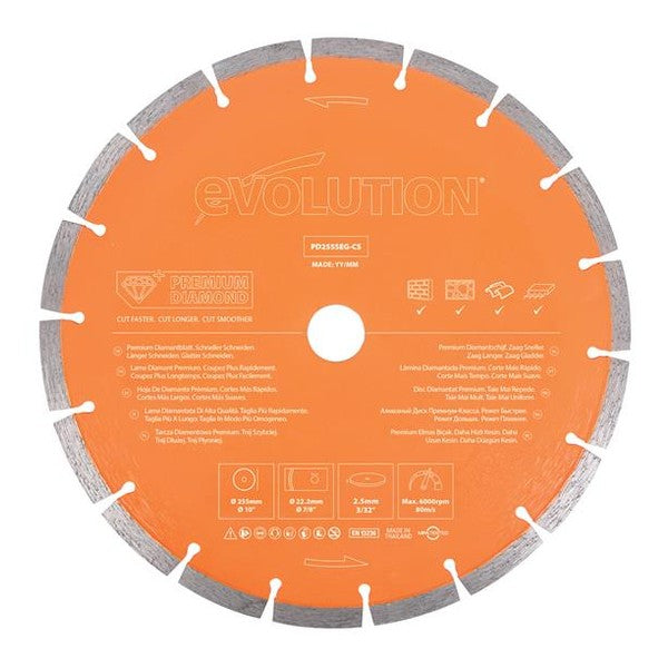Evolution Premium Diamond Disc Cutter Blade 255 x 22.2mm